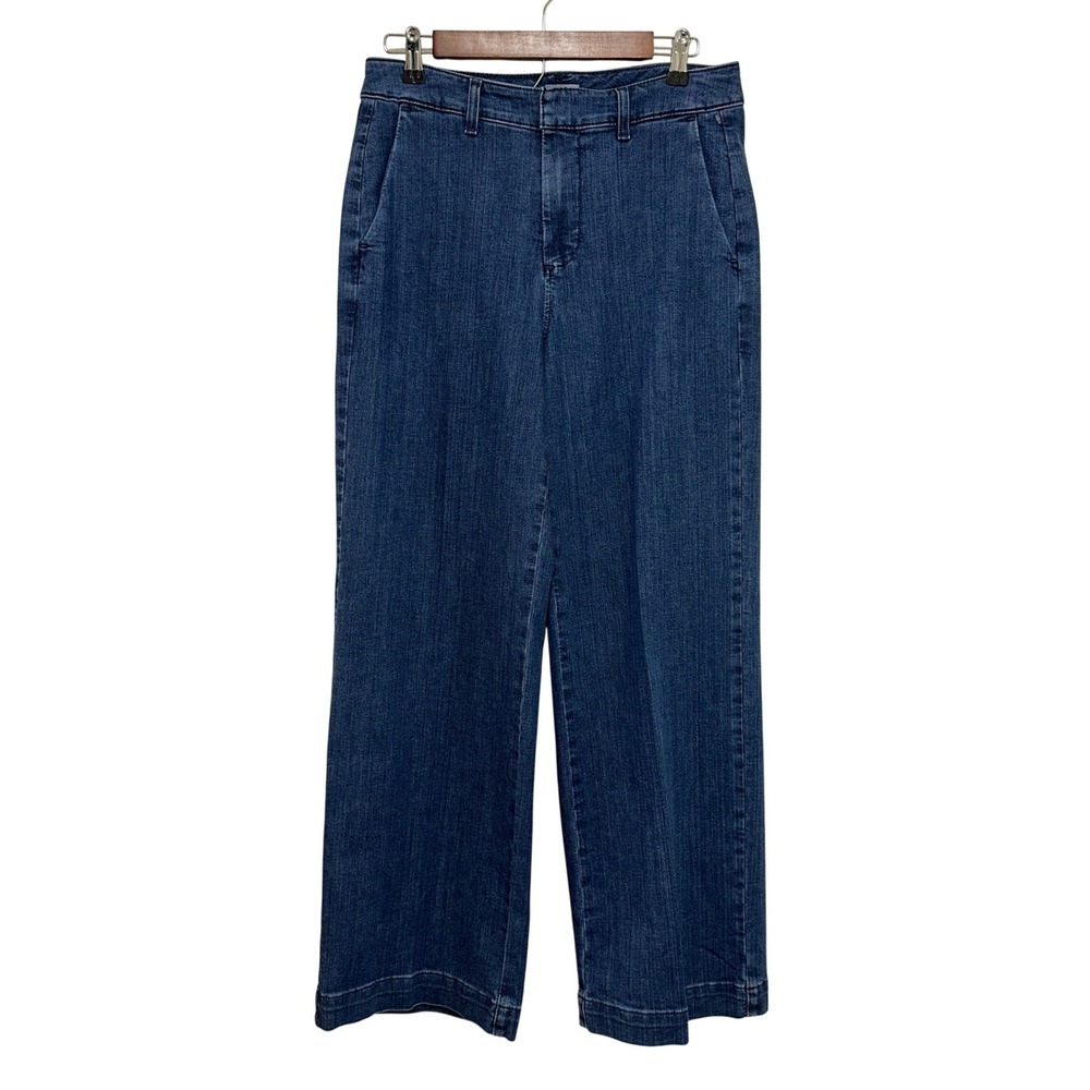 L.L. Bean Wide Leg Jeans Womens 8 Dark Blue High Rise Trouser Denim